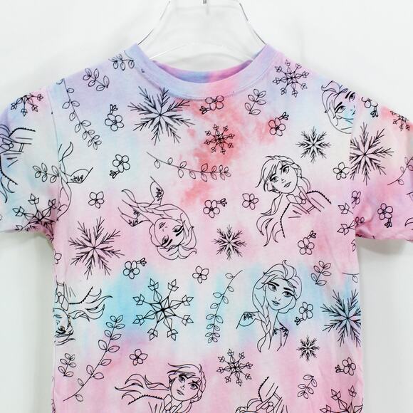DISNEY Pink Frozen II Cotton Short Sleeve Anna Elsa Tie Dye Short Sleeve Top - Picture 2 of 8